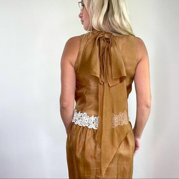 Givenchy Light Brown & White Lace Silk Dress w/Bow - Picture 16 of 16